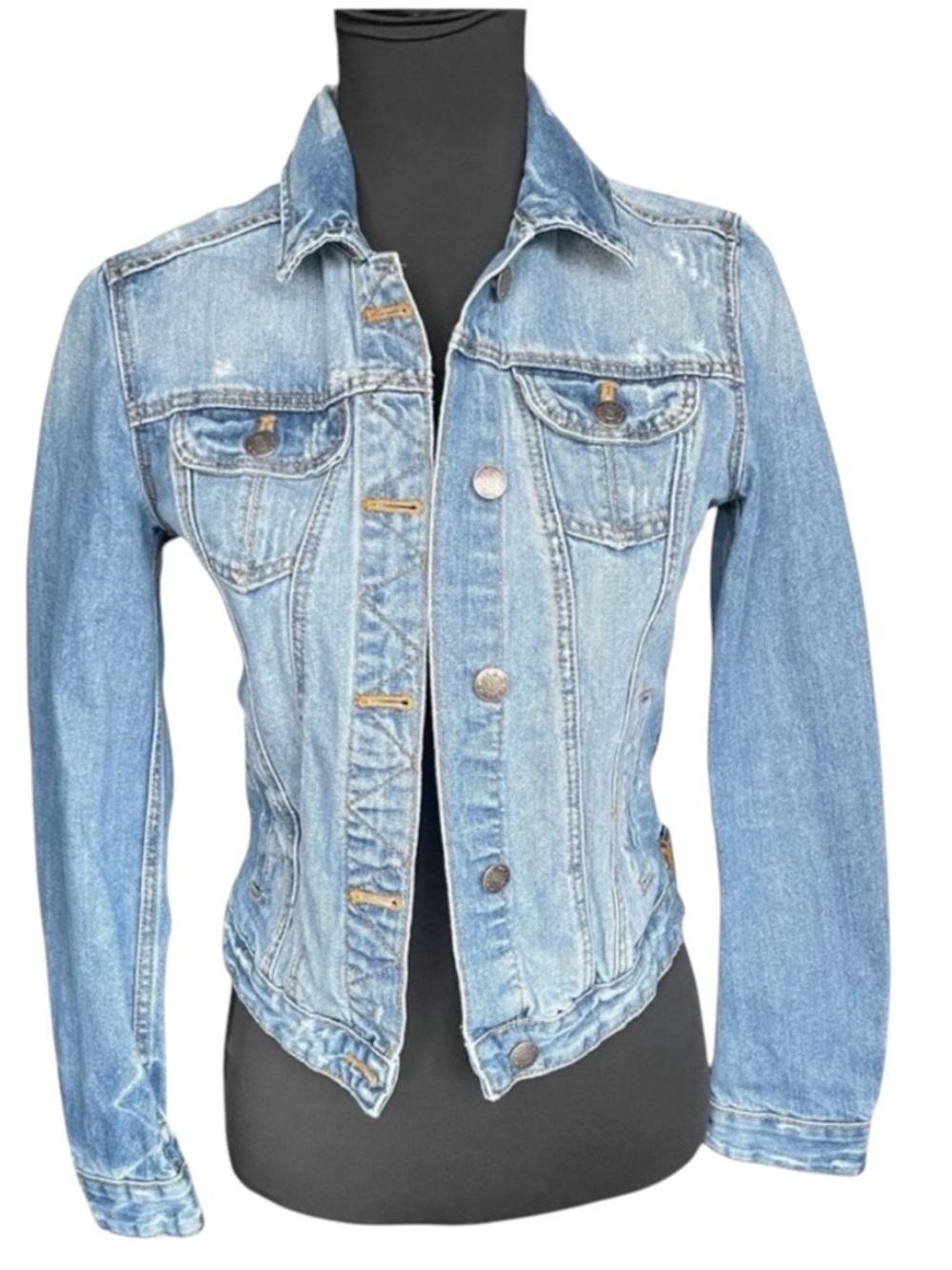 Zara Trafaluc Distressed Fitted Light Denim Jacket (XS/S)